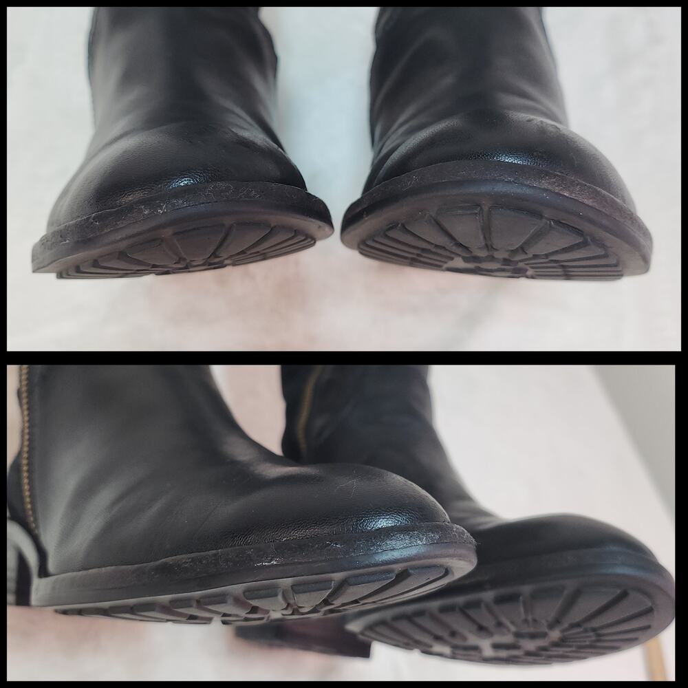 Whimsigoth Equestrian Black Leather Knee High Boots 7 Steampunk Gold Glam Goth - Picture 8 of 14